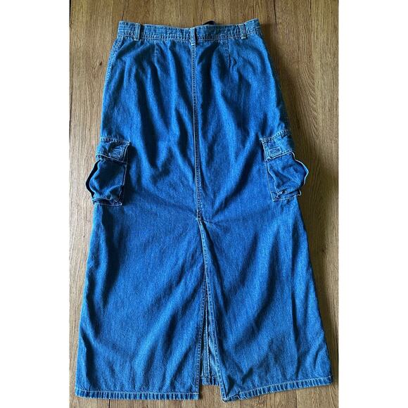 American Eagle Vtg Blue Jean Maxi Cargo Skirt Size10 - Picture 9 of 9